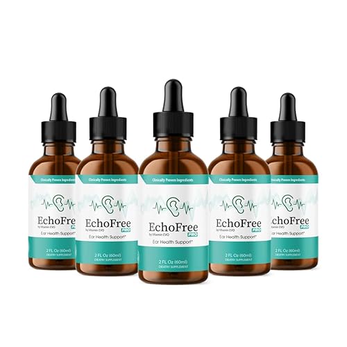 (5 Pack) Echo Free Tinnitus Drops, Official EchoFree Natural Support Liquid, EchoFree Pro Ear Health Support Supplement, Echofree for Ringing Ears Advanced Formula Reviews, 5 Month Supply 150 Servings
