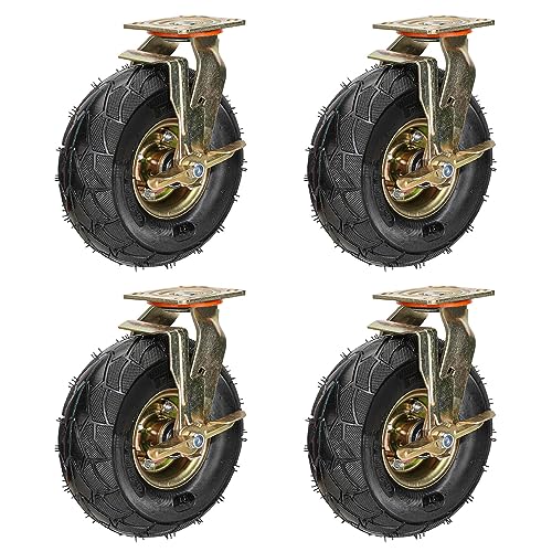 Ensemble de roulettes pivotantes pneumatiques silencieuses avec plaque supérieure et freins, parfait pour remplacer les chariots, meubles et établis