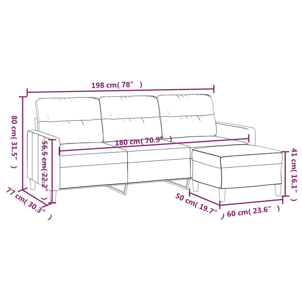 Générique Sofa 3-osobowa z tkaniny bordowo-czerwony 180 cm z podnóżkiem