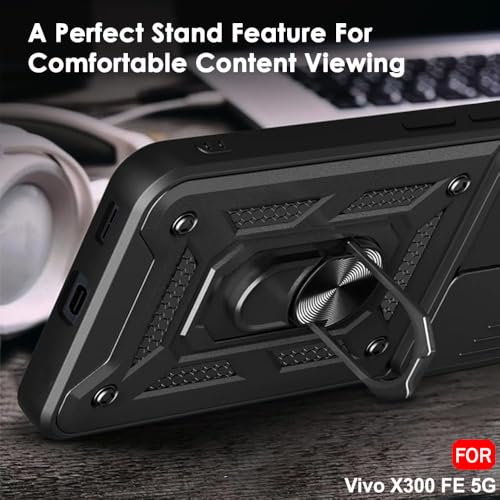 Image of TheGiftKart Tough Armor Bumper Back Cover Case for Vivo X300 FE 5G | Kickstand & Ring Holder | 360 Degree Protection Back Case Cover for Vivo X300 FE 5G (PC & TPU, Rotating Camera Cover, Black)