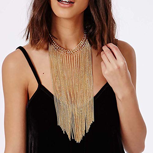 Sethain Boho Rhinestone Necklace Gold Sparkly Tassel Chain Night Club Necklaces Jewelry for Women and Girls
