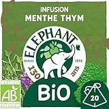 Elephant, Infusion Bio, Goût Menthe et Thym, Ingrédients d'Origine 100% Naturelle, Bien Etre et Relaxation, 20 Sachets Pyramid