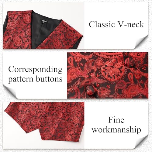 Uniform Paisley Floral Jacquard Suit Vest for Men,Men Formal Tuxedo Vest and Tie Sets,Wedding Vests Dress Suit Set4