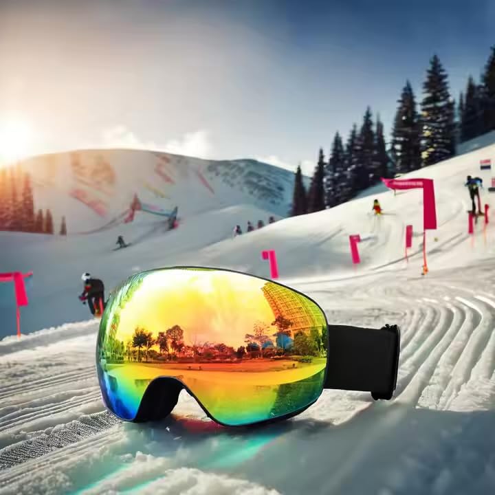 Krafty eye patches Ski/Snowboard Goggles, OTG Anti-Fog,100% UV Protection Spherical Frameless Snow Goggles, for Men Women Youth (Black Red)