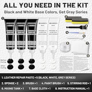 Endhokn Black Leather Repair Kit, 3 Black 2 White Vinyl Repair Kit Fix Scratches Cuts Rips Holes Tears Cracks Leather Filler for Car Seats, Sofa, Jacket, Bags, Purse, Belts, Furniture
