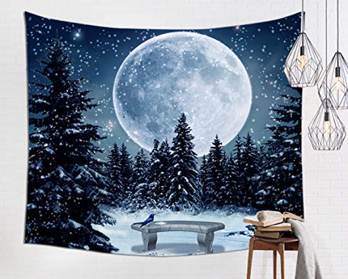AZZXZONa Tapiz Colgante De Pared Pretty Snow Forest Moon, Sala De Estar Tapiz Decoración para El Hogar Colgante De Pared Funda De Cama 3D Toalla De Playa Dormitorio Dormitorio TV Cubierta 150X230Cm
