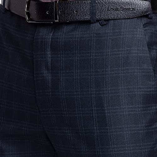 Image of Park Avenue Men's Poly Viscose Blend Checks Pattern Super Slim Fit Flat Front Formal Trouser