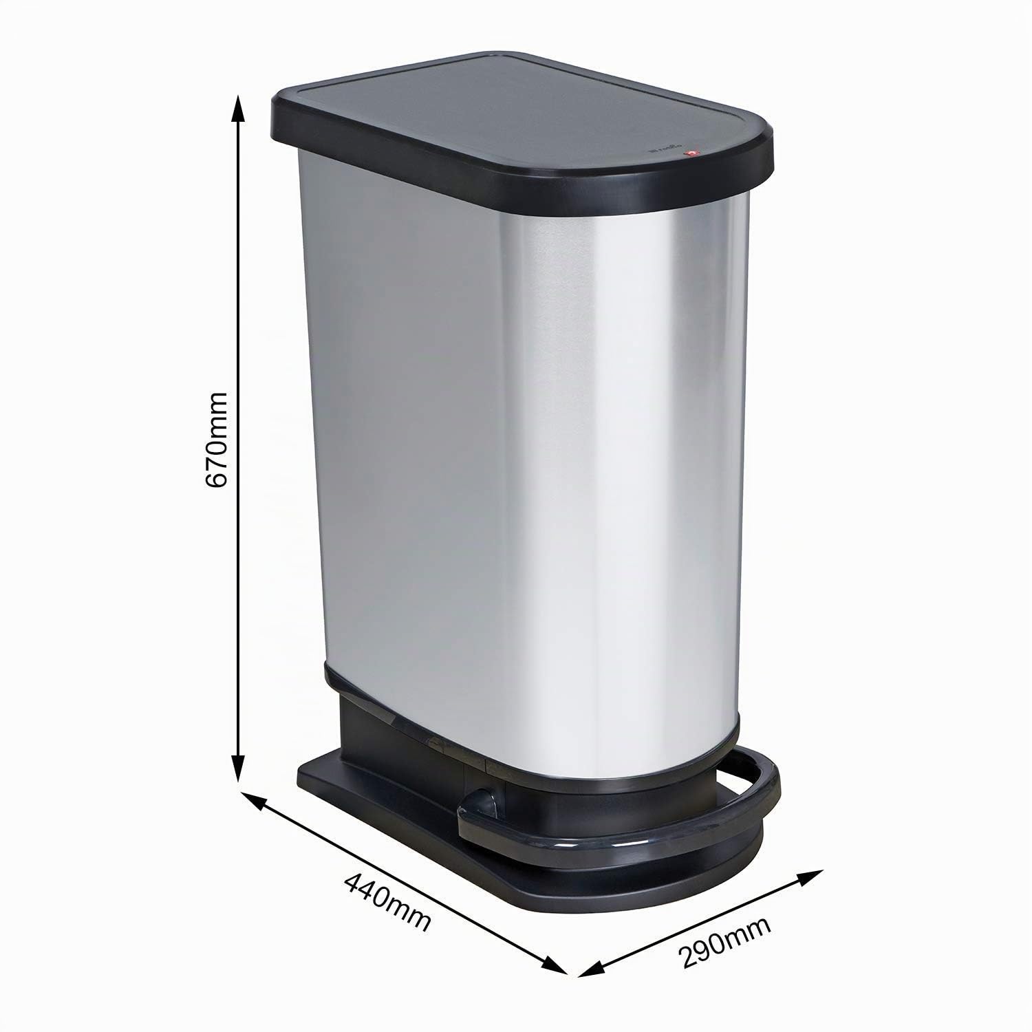 Rotho Poubelle Paso 50 l pour le tri des déchets avec couvercle et pédale, plastique (PP) sans BPA, argent métallisé, 50 l (44,0 x 29,0 x 67,0 cm)
