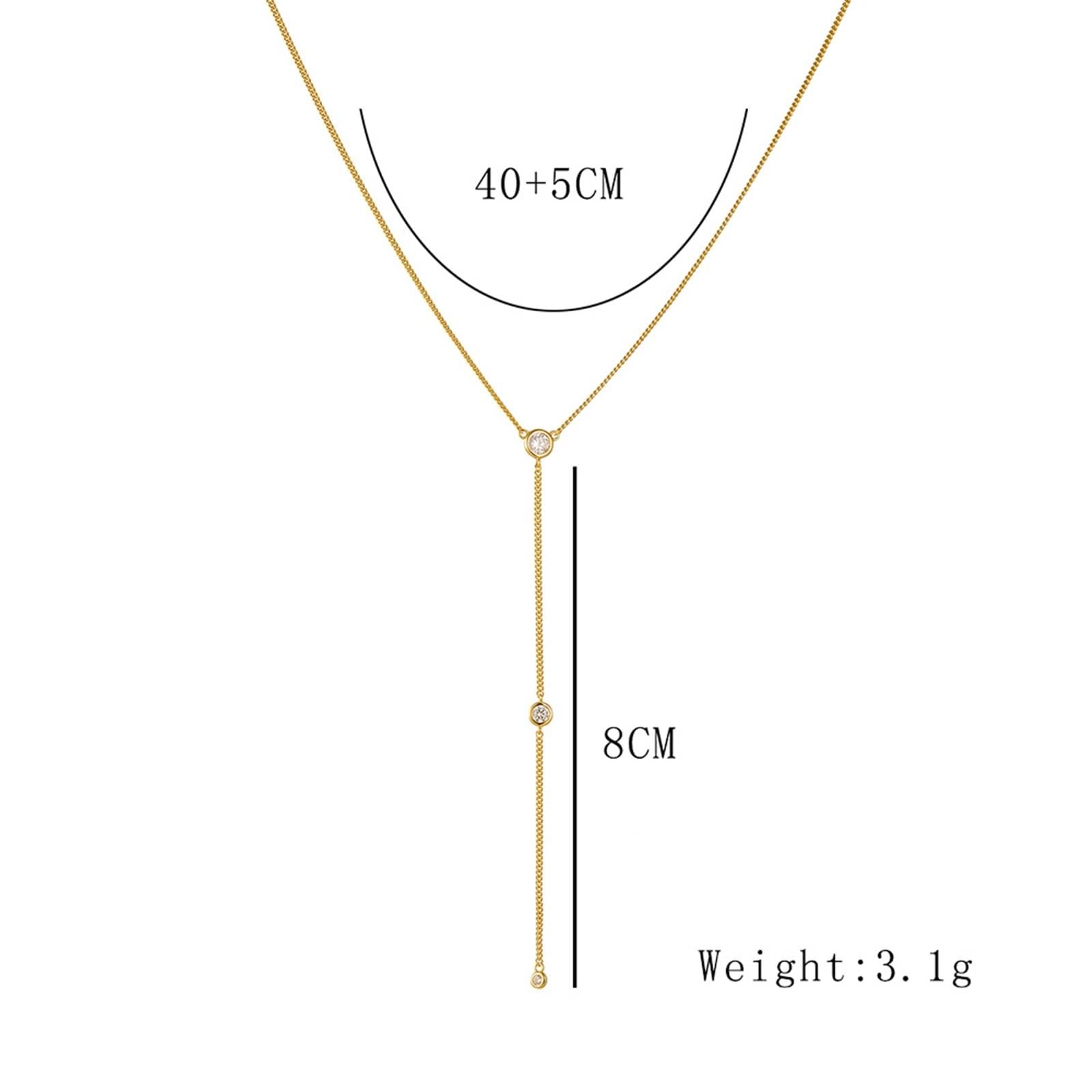 Halskette Gold Damen, Halskette Lang Elegant Weiß Im Labor Hergestellter Diamant Anhänger Kette Echtschmuck 9K/14K/18K Gelbgold Y-Halskette