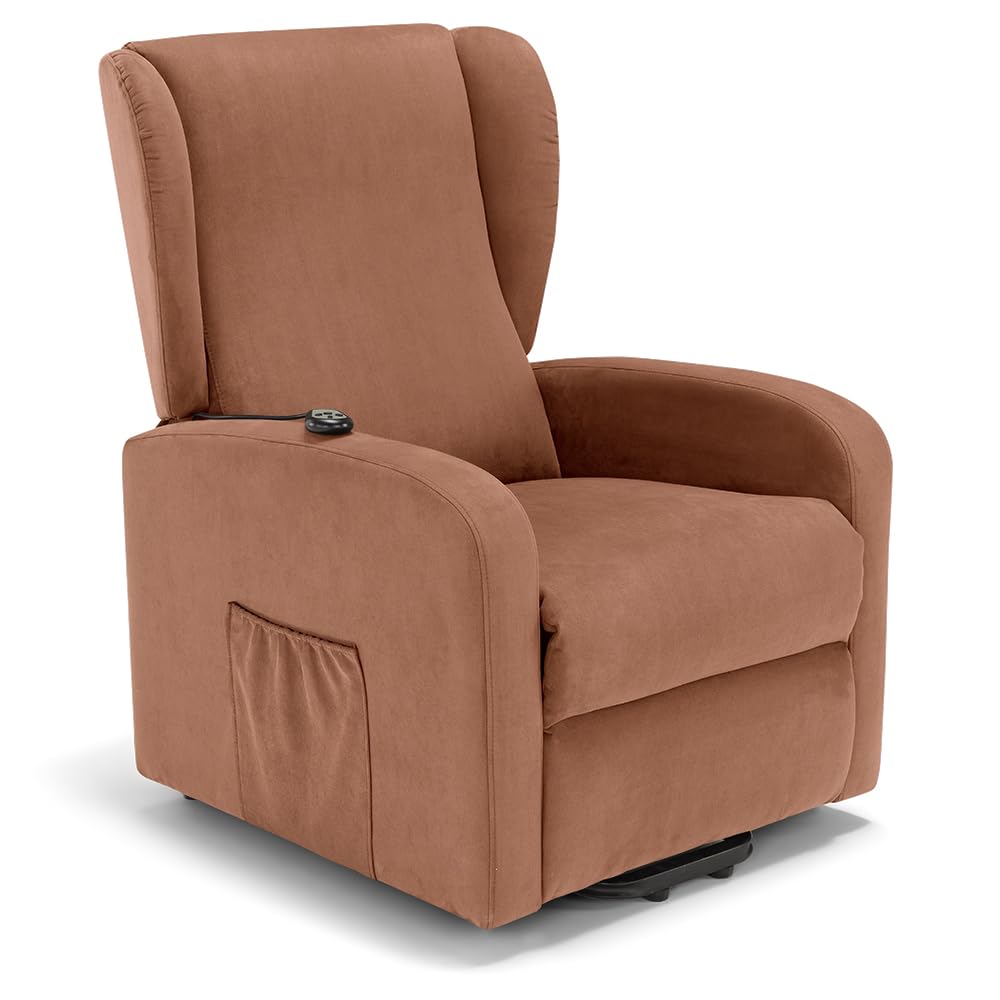 REDÒKASA Poltrona relax elettrica NEW ORLEANS per anziani e disabili con 2 motori, 4 ruote per lo spostamento, Kit Optional Batteria, alzapersona, tessuto idrorepellente (Senza Kit Batteria, Terra)