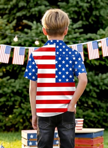 Image of BesserBay Unisex Kids 4th of July Shirt Girls Boys Patriotic Button Down Shirt American Flag Top 4-14 Years
