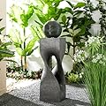 Glitzhome Modern Geometric Outdoor Water Fountain with LED Light, Oversized Pedestal Water Fountains with Submersible Pump, Sphere Floor Standing Fountain with Pebbles for Garden Patio Decor, 40.5”H