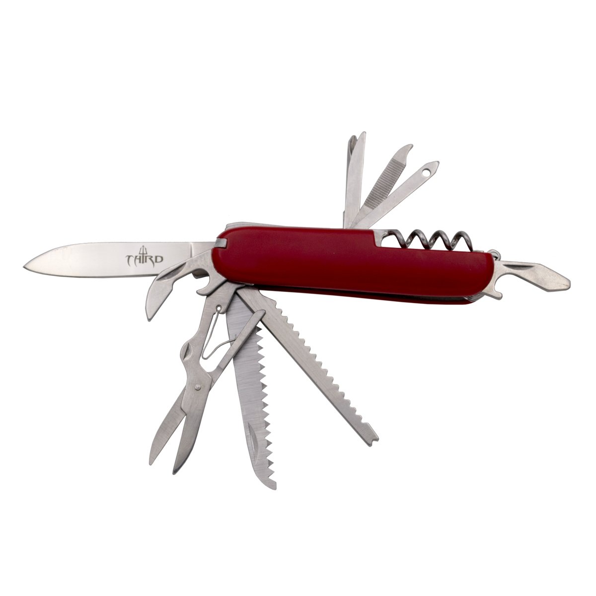 THIRD Navaja multifunción 55011 con Mango ABS Rojo, Hoja de Acero Inoxidable de 6.6 cm y 11 Funciones. Incluye Funda de Nylon.