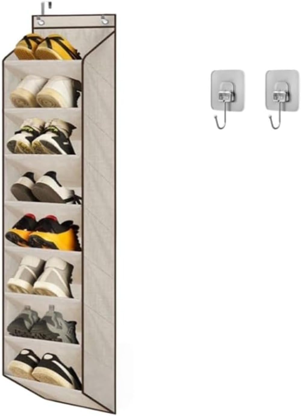シューケースハンガー ドア収納ハンガーバッグ 雑貨収納バッグ シューラック 5 段式 車内宿泊用 シートハンガー (ホワイト,8層)