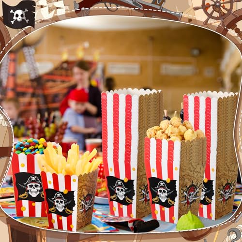 Image of MotiMind 100 Pcs Pirate Theme Popcorn Mini Box Halloween Pirate Popcorn Containers Bulk Snack Treat Buckets Snack Candy Box for Halloween Movie Night Birthday Party Supplies
