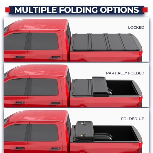 Image of MOSTPLUS Quad Fold Hard Truck Bed Tonneau Cover Aluminum Compatible with 2009-2026 Dodge Ram 1500 Inclu. Classic & New Body Fleetside (for Models w /o Ram Box)-5.7 FT Bed On Top 67.4 Bed