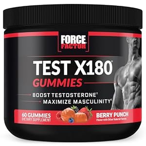 Force Factor Test X180 Gummies Testosterone Booster for Men with Tongkat Ali, Horny Goat Weed, Tribulus Terrestris, Fenugreek, & Black Maca, Testosterone Supplement for Men, Berry Punch, 60 Gummies