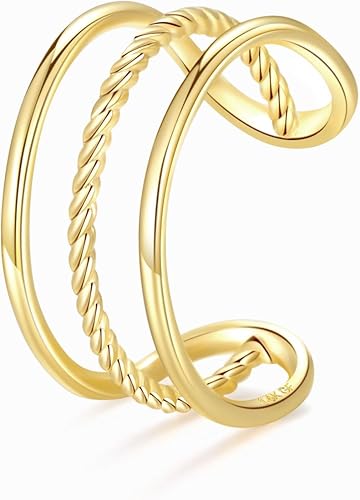 PLOMFOV Anillos de dedo del pie de oro de 14 quilates rellenos de oro para mujer, anillos ajustables para los dedos del pie que no se deslustran