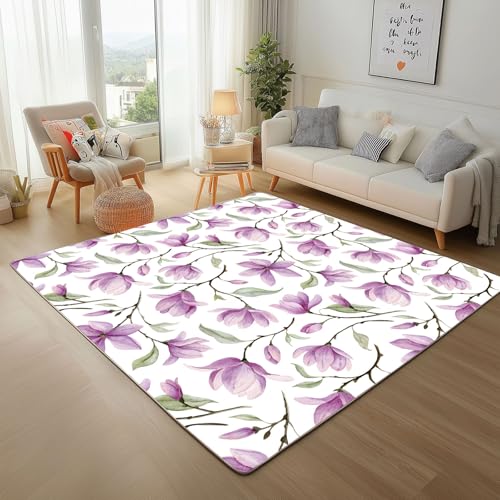 Tapis de cuisine lavable et antidérapant motif fleurs violettes