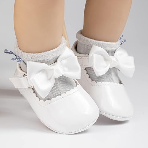 Miniatura 3 de Oamico Zapatos planos Mary Jane para bebés y niñas, suela de goma antideslizante con Bownot para primeros pasos, zapatos de vestir de boda