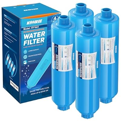 Kohree RV Inline Water Filter, NSF Certified, Camper Water Filter Reduces Chlorine, Bad Taste, Odor, RV Accessories Water Hose Filter for RV Campers, Marine, Gardening, Boats, Trailer, 4 Pack