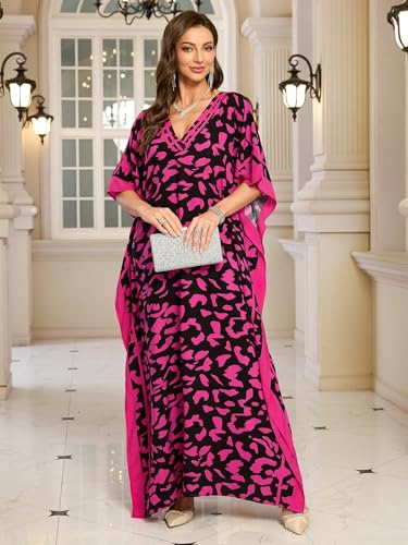 Image of KECVOT Kaftan Dresses for Women V-Neck Print Swimsuit Cover Up Plus Size Beach Caftan Lounge Dress