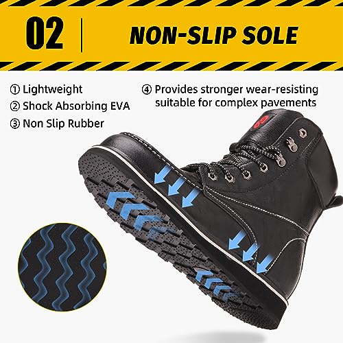 ANGRYRAM Work Boots for Men Steel/Soft Toe Boots,Waterproof Slip Resistant Industrial & Construction Work Boots3
