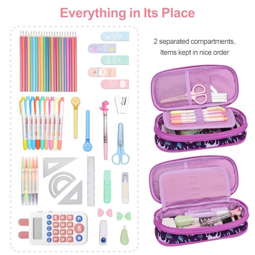 Image of Bagseri Pencil Case for Girls - Expandable Kids Pencil Case Large Capacity Pencil Pouch Organizer Cute Pencil Bag Pencil Box for School Student, Pen Case Only (Deep Purple Unicorn)