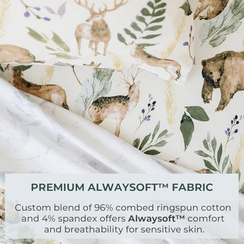 Image of Pobibaby Premium Twin Full Sheets Sets, Kids Double Bed Sheets in Cotton Blend | Ultra-Soft Woodland Camping Print with Fitted Sheet, Flat Sheet & Pillowcases (Full Wildlife Animal)