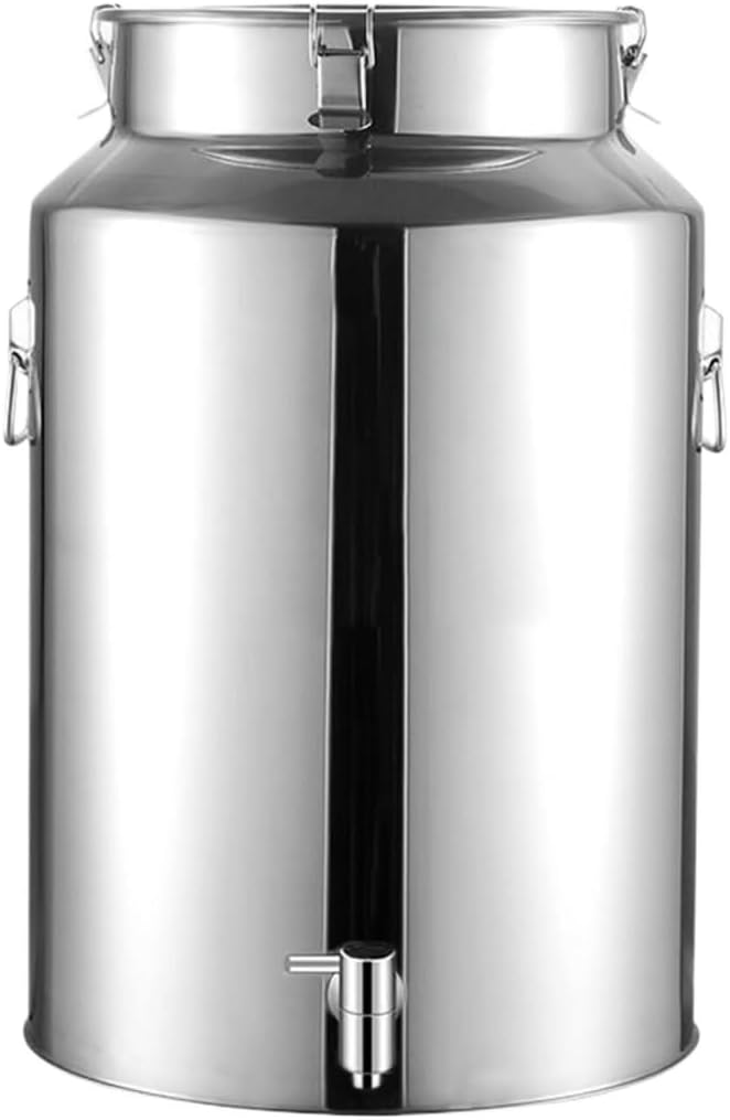 Milk Bucket Milk Can 201 Stainless Steel Oil Barrel Milk Bucket Wine Pail Bucket with Tap Seal Barrels Transport Liquid Container Storage (Silver 58L)