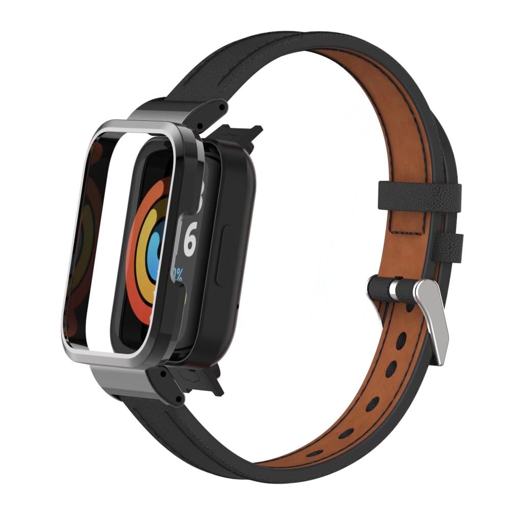 nuosiweilang Bracelet Compatible with Redmi Watch 2/Xiaomi Mi Watch Lite 2 Strap Leather,Classic Adjustable Replacement Sport Fitness Wristband for Men Women,Black - Image 3
