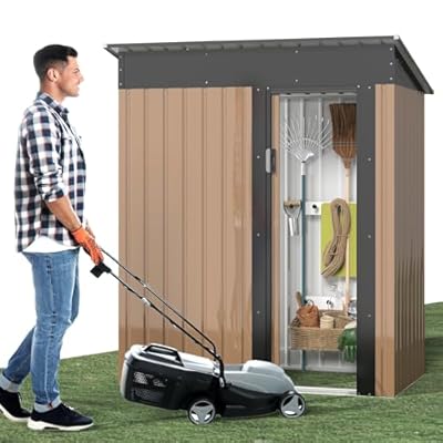 TRINEAR Outdoor Storage Shed 5x3 FT, Metal Storage Shed, Garden Shed with Sloping Roof and Door, Small Shed for Backyard Garden Patio Lawn Storage of Bikes, Grills, Supplies, Tools, Toys