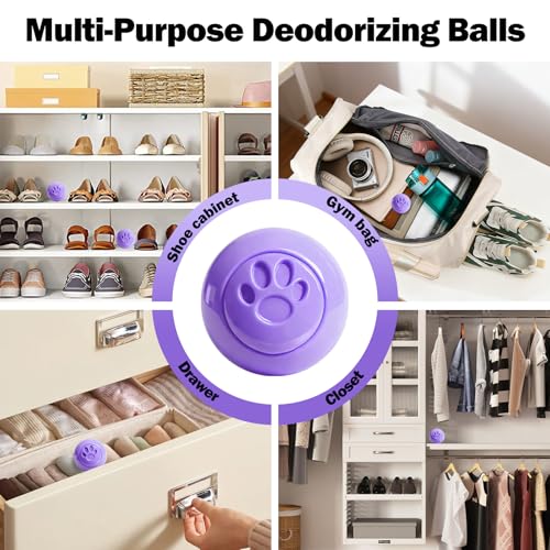 Image of SCENTORINI Shoe Deodorizer Balls, 8 Pack Lavender Scent Sneaker Deodorizer Balls, Odor Eliminator for Smell Shoes Boots, Long Lasting Shoe Freshener for Gym Bags, Drawers and Small Spaces