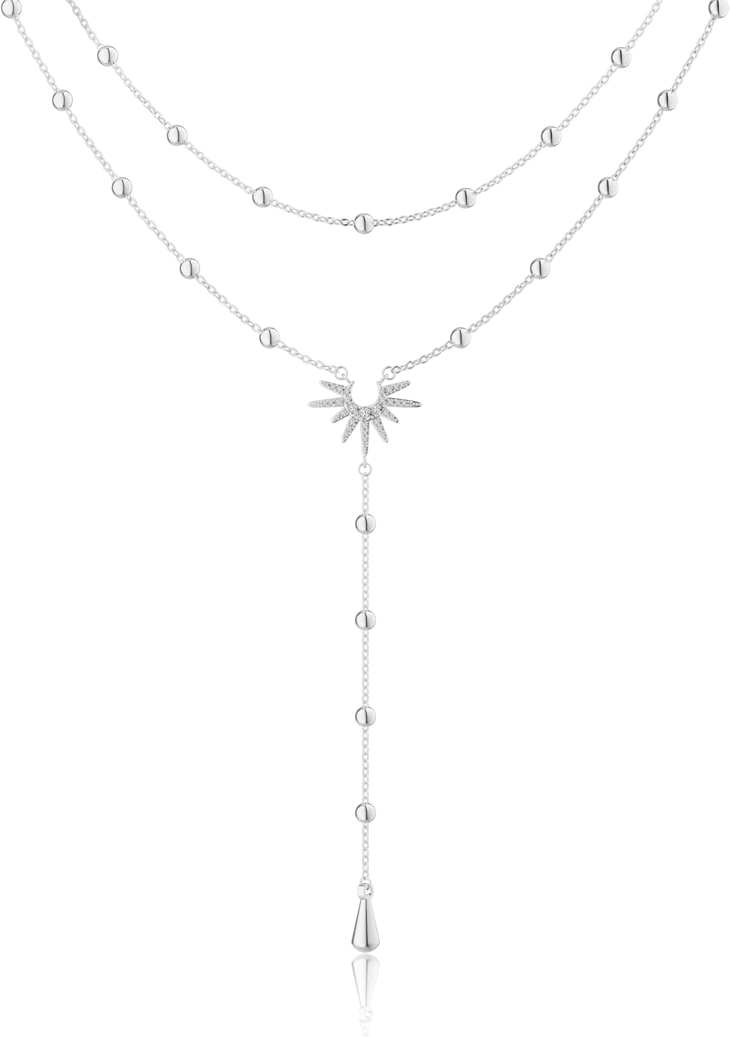 CHESKY Long Necklaces for Women, 14k Gold Plated/Streling Silver Lariat Necklace Dainty Statement Prom Necklace Rosary Cross Sun Drop Pendant Dangle Necklace Gold Prom Jewelry for Women Gifts