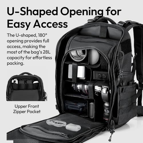 Image of ULANZI BC007 Camera Bag, Tactical Camera Backpack 28L Lightweight Aluminum Frame Travel Bag for Photographers Women Men DSLR Camera Case