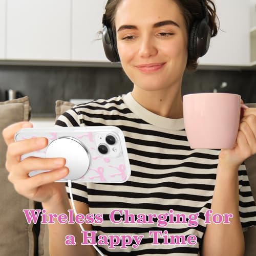 UEEBAI Magnetic iPhone 14 & 13 Case, Bow Compatible With MagSafe, Wireless Slim Clear Ribbon Anti-Yellowing Shockproof Protective Cover for Women Girl - Pink - Image 6