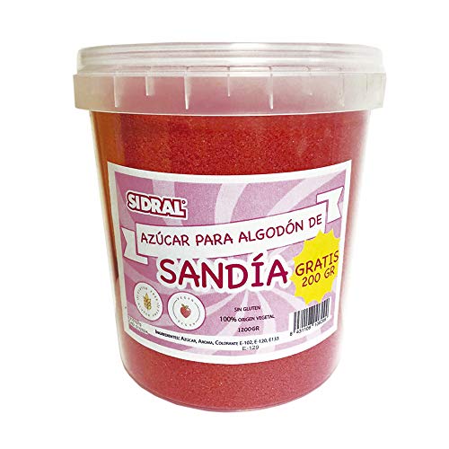 SIDRAL - SANDIA Azucar para Algodon Azucar 1200 gramos (200 gr. GRATIS) - Azucar para Maquina de Algodon - Azúcar Aromatizado de Sandía Natural - (Sandía)