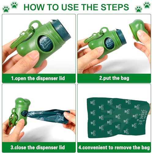 JEDWKFA 600 Stück/24 Rollen Hundekotbeutel, Auslaufsichere und extra dicke Kackbeutel für Hunde, mit Spender, Taschen für Hunde, Geeignet für den Außenbereich, Hundekotbeutel mit duft, tragbar, Grün