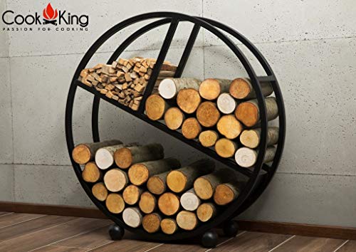 KAMINLICHT CookKing Kaminholzregal Diego, Rundes Brennholzregal innen & außen, Verschiedene Fächer für Holzscheite, Stahl, Schwarz, 82x80cm-3