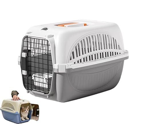 Cage de transport rigide pour petits chiens et chats, niche portable approuvée par les compagnies aériennes avec porte en fil d'acier et bol à eau, caisse de voyage en plastique pour voiture, avion à