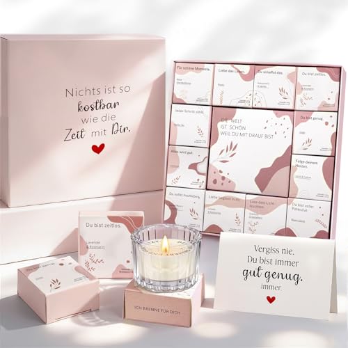 Geschenke für Frauen 12 Stück Duftkerzen Geschenkset mit Grußkarte - Verborgene Botschaft erscheint beim Abbrennen-Überraschung & Entspannung, Geburtstagsgeschenk für Frauen, Beste Freundin Geschenk