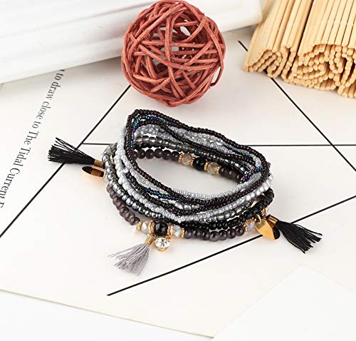 MILACOLATO 6Sets Boho Bead Bracelets Set Multilayered Stackable Bracelets Comfortable Stretch Bracelets Multicolor Bohemian Charm Bracelets for Women Men4