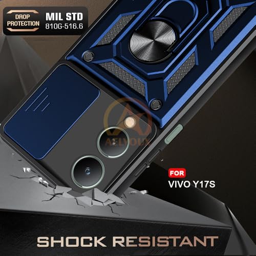 Image of Armor Bumper Back Cover Case for Vivo Y17S Rotating Camera Cover, Ring Holder & Kickstand | Heavy Duty & 360 Degree Protection Vivo Y17S Back Cover (Blue)