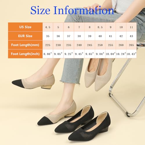 Women's Knit Pointed Toe Low Chunky Heel Pumps Fashion Mesh Hollow Shallow Mouth Slip On Low Heel Ballet Shoes Comfortable Breathable Casual Office Wedding Formal Dress Shoes2