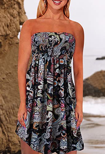 Image of Zyyfly Womens Summer Beach Dresses Strapless Cover Ups Dress Tube Top Sundresses