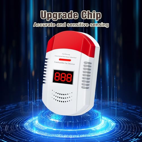 Natural Gas Detector & Combustible Gas Alarm - Easy Plug-and-Play Installation with Advanced Chip Technology, 85dB Alert for Methane, Propane, Ethane - Perfect for Home and Kitchen Safety