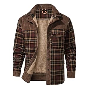 Haellun Men’s Long Sleeve Sherpa Lined Shirt Jacket Flannel Plaid Fleece Coats