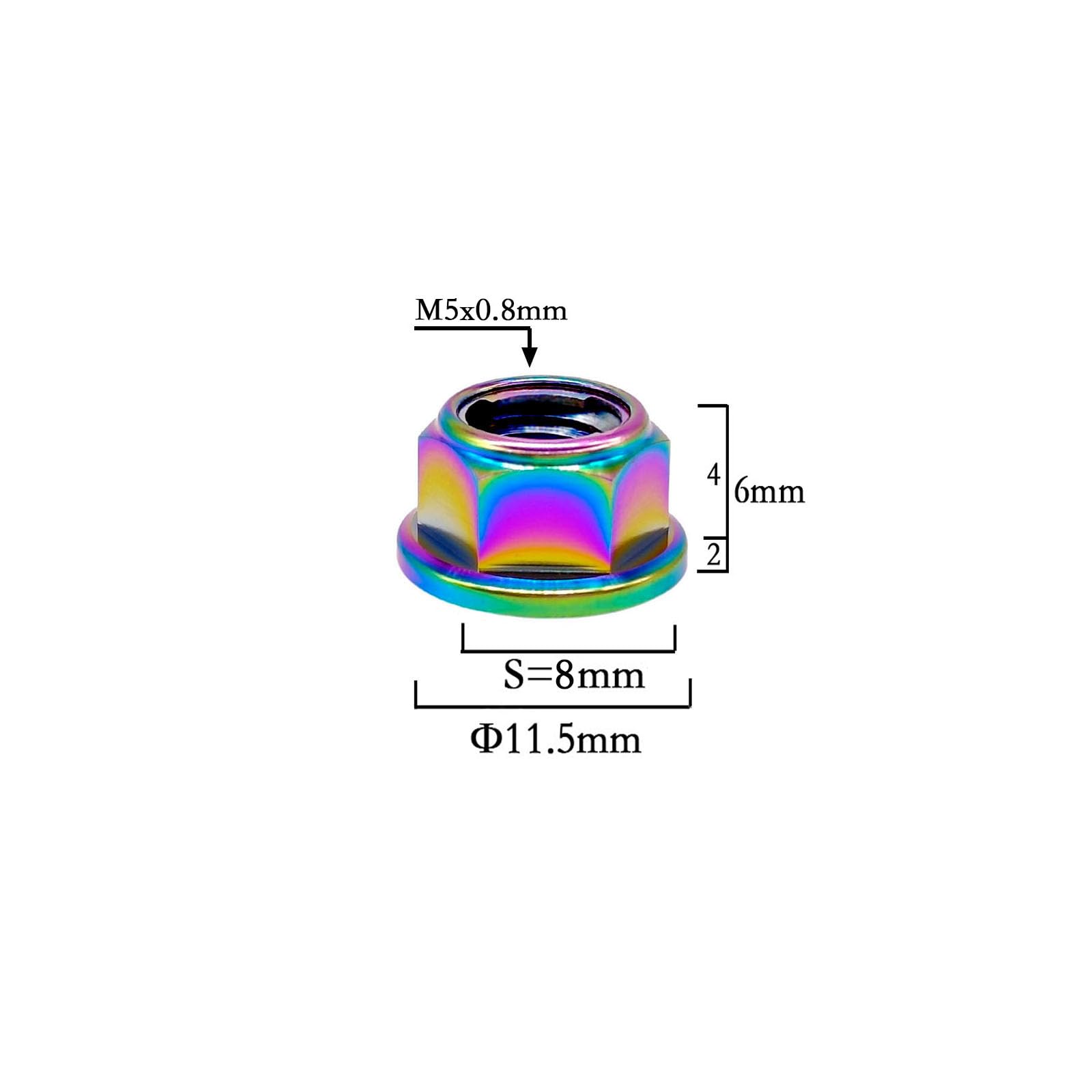 RISON-Titanium Tuerca de Brida de Titanio M5x0.8mm, Tuerca de Seguridad Hexagonal con Reborde, Tuerca de Bloqueo Contratuercas para Piñón/Rueda Dentada de Motocicleta, Bici, Paquete de 5