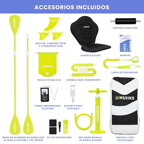 HUIIKE Tabla Paddle Surf Hinchable con Accesorios Incluidos, Remo, Quillas, Inflador. Stand Up Paddle Board Gran Estabilidad y Resistencia. 305 x 84 x 15 cm, Soporta hasta 130 kg - imagen 3
