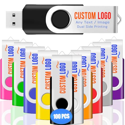 Custom USB Flash Drive 1GB 100 Pack Customized USB Thumb Drive, Customizable USB Drive Logo Print Promotional Favors, Branding with JBOS Personalized USB Stick, 100pcs Multiple Color Choice